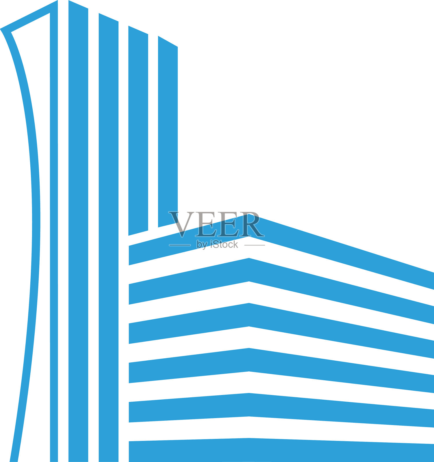 蓝色高楼标志着市中心的剪影插画图片素材