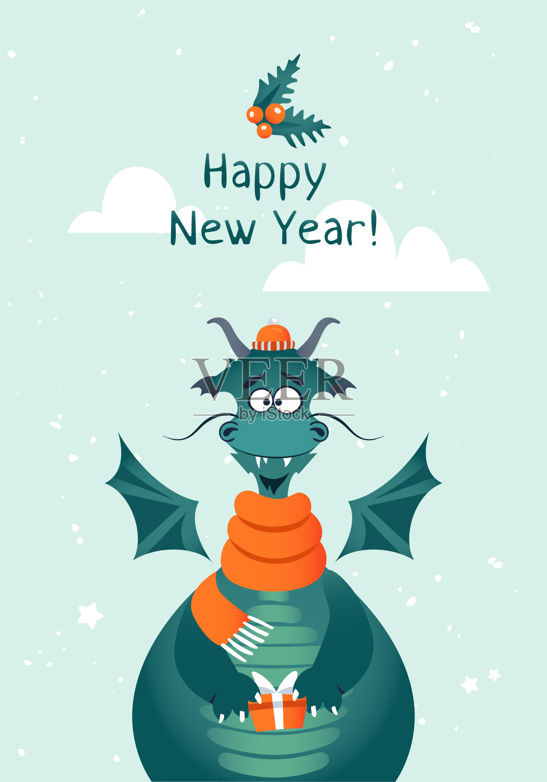 2024年中国新年有绿龙插画图片素材