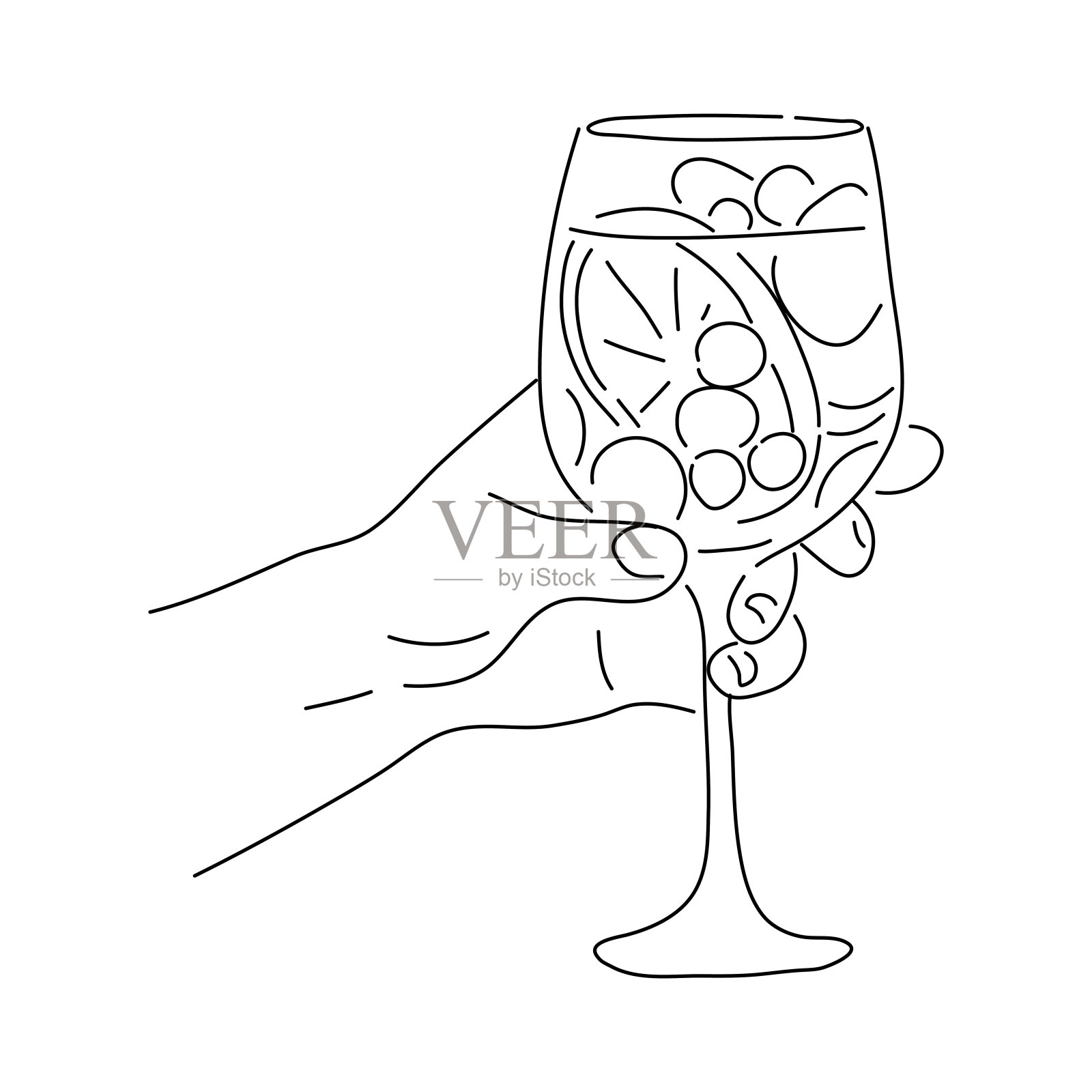 人的手拿着鸡尾酒杯。风格的插图。矢量可编辑笔画。插画图片素材