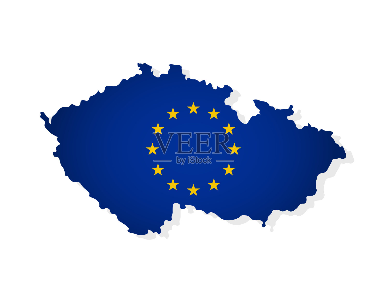 向量插图与孤立的地图的欧洲联盟成员-捷克共和国。捷克现代概念，由欧盟国旗装饰，蓝色背景上有黄色星星插画图片素材