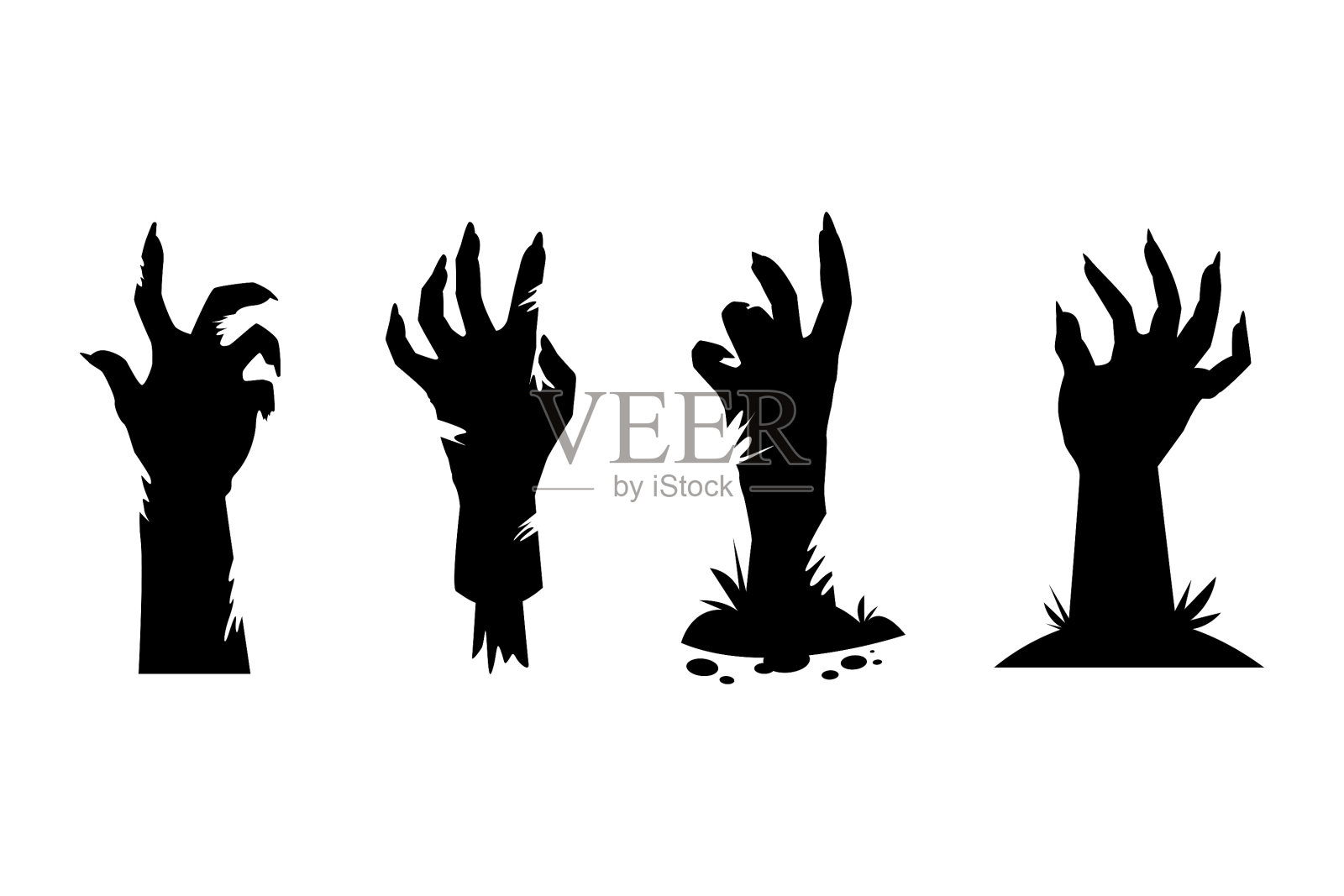 万圣节僵尸手剪影集矢量设计。插画图片素材