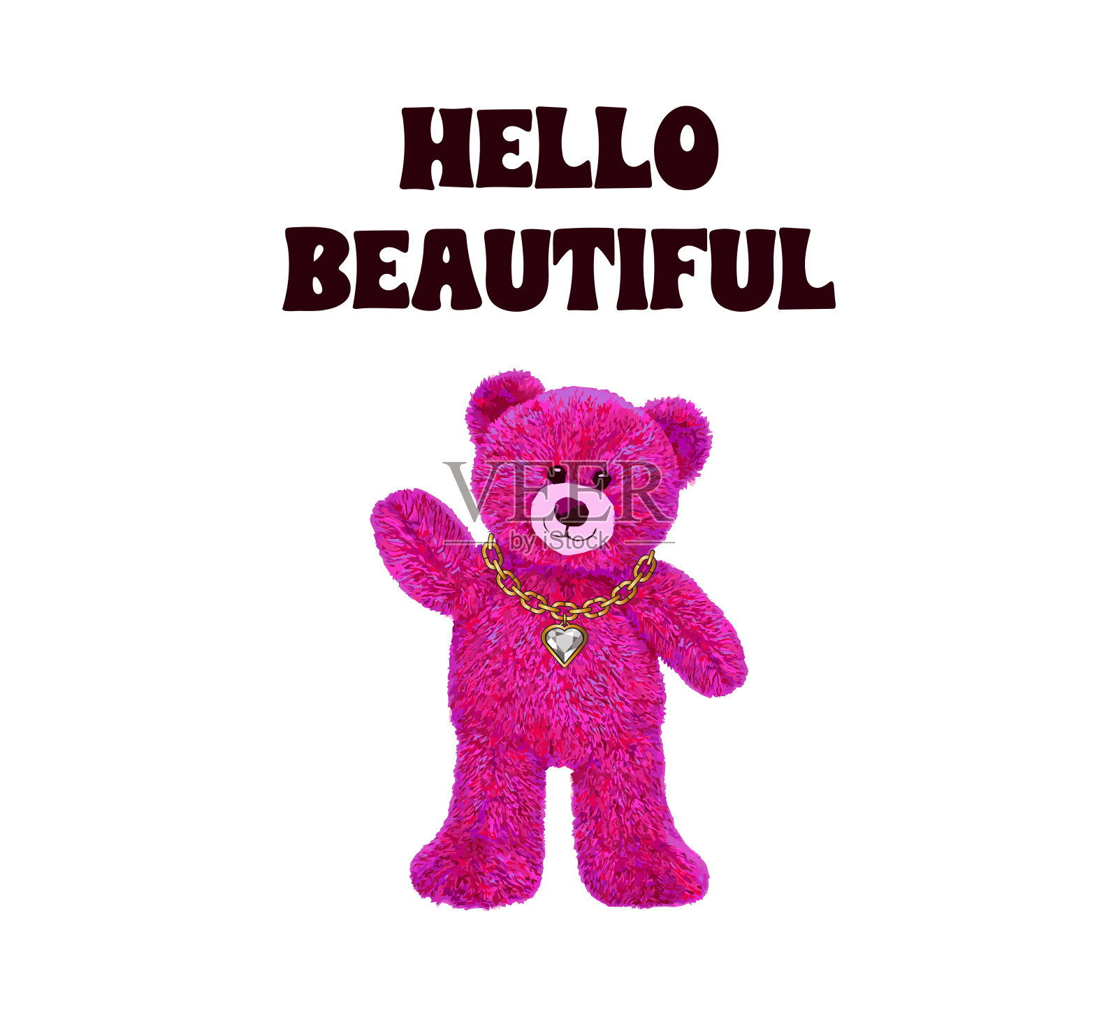 装饰标语与可爱的粉红色玩具熊插画图片素材