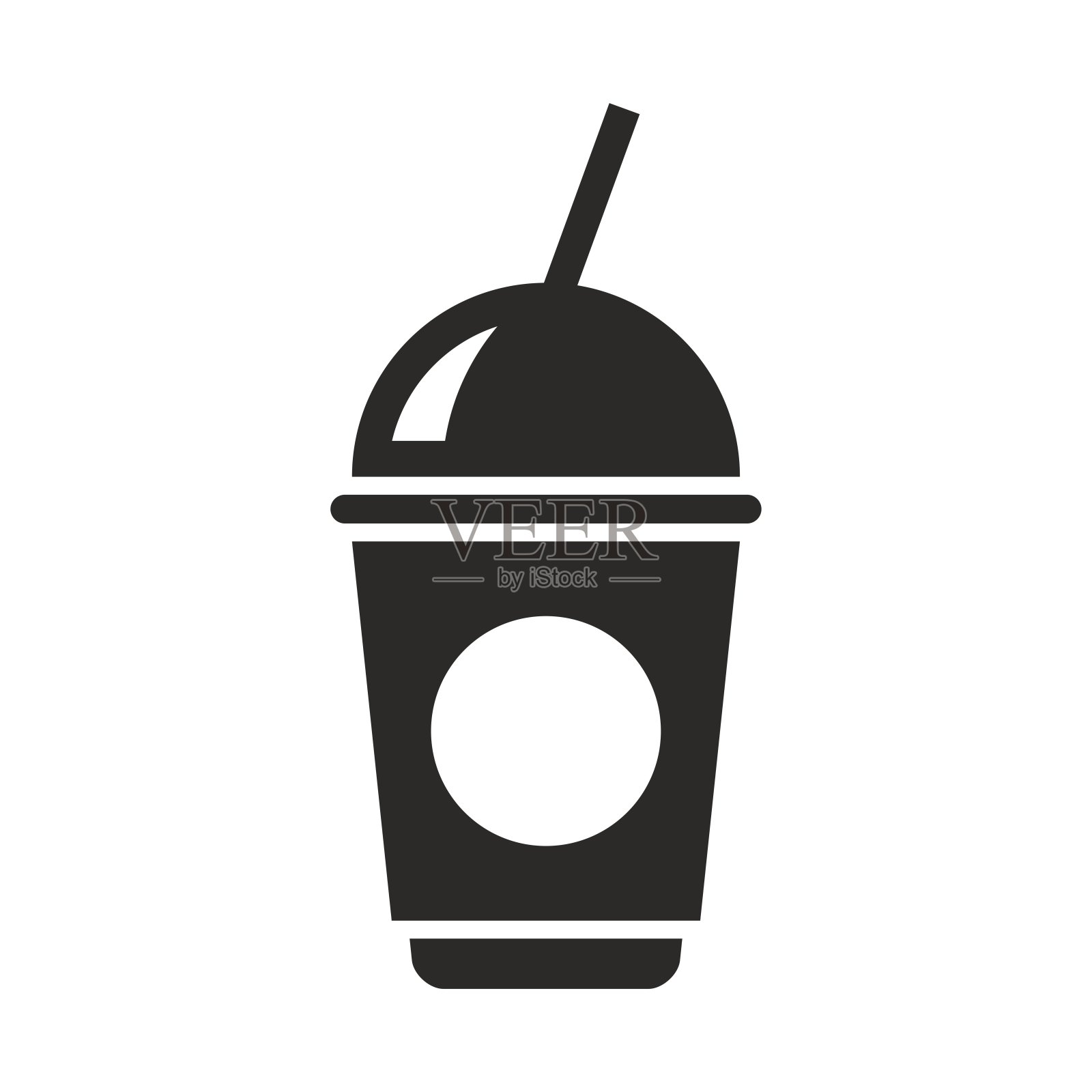 冷饮图标。奶昔、冰沙、冰沙、冰咖啡或珍珠奶茶。带圆顶盖的塑料杯。插画图片素材