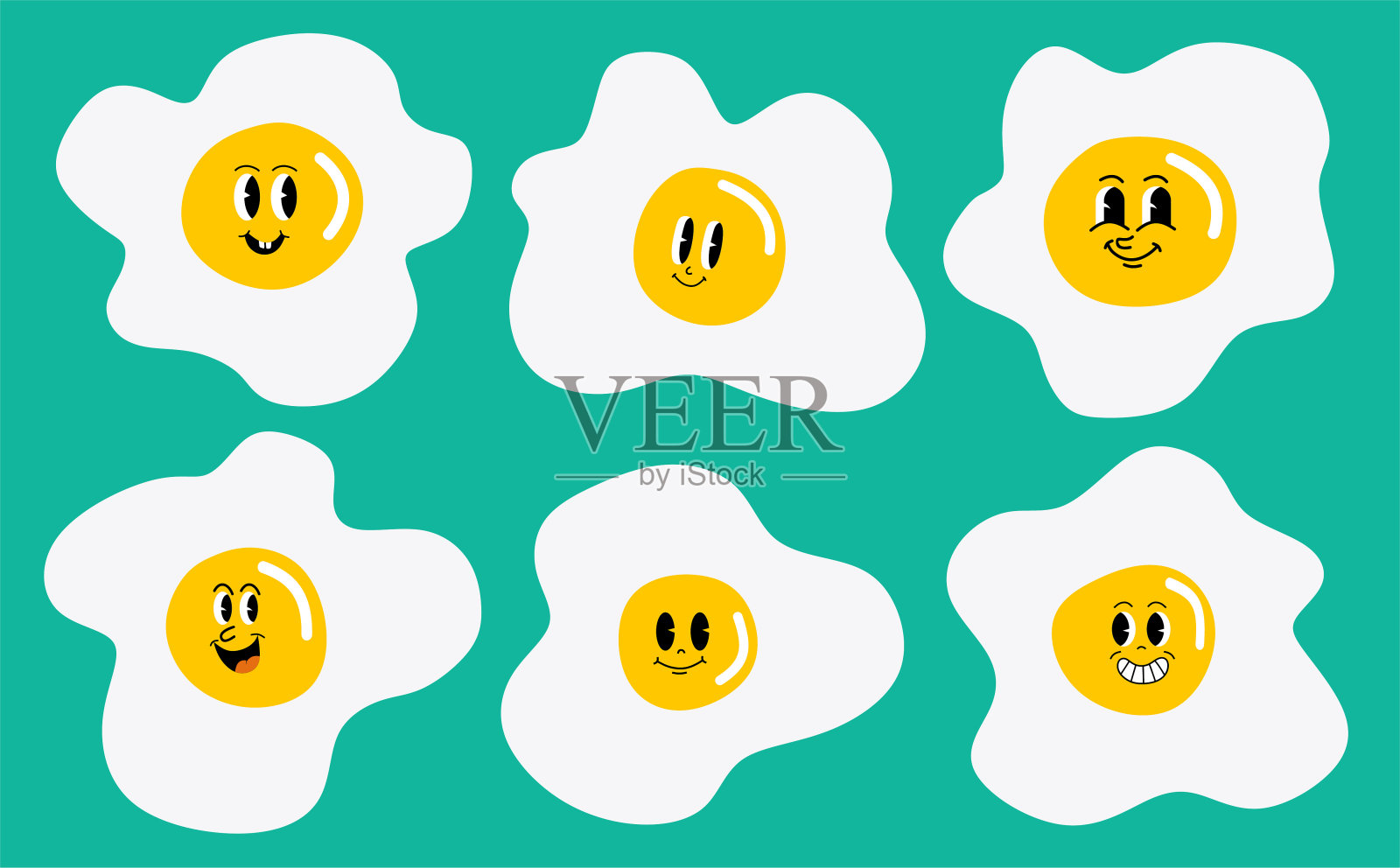 可爱的煎蛋卡通人物套装。插画图片素材