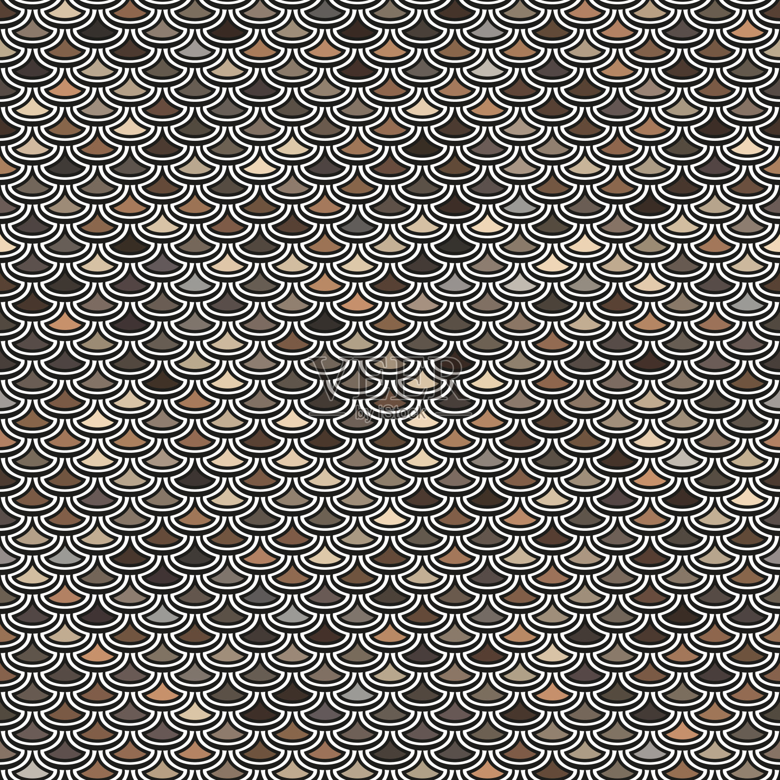 无缝几何图案与小多色波浪圆在黑色背景上。摘要爬行动物皮肤。鱼鳞设计。插画图片素材