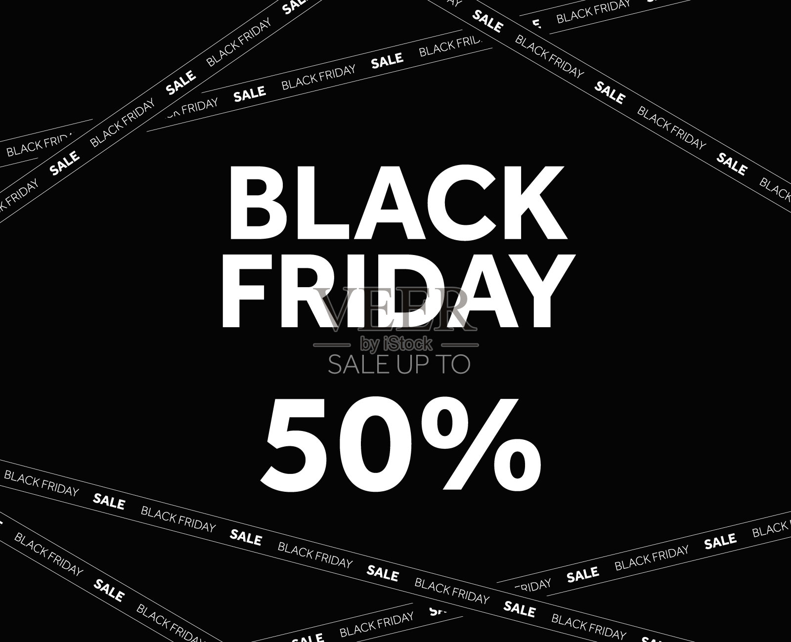 黑色星期五横幅模板与50%的折扣。高级销售和降价活动。礼品及促销黑卡概念。三维矢量图插画图片素材