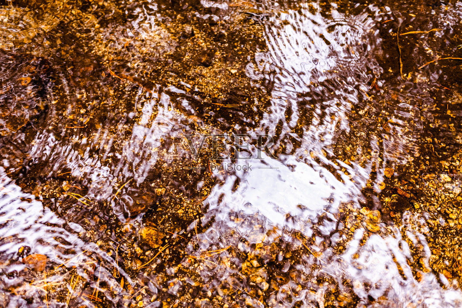 自然的，真实的背景，一个水坑的溪流，其中滴下来的水。照片摄影图片