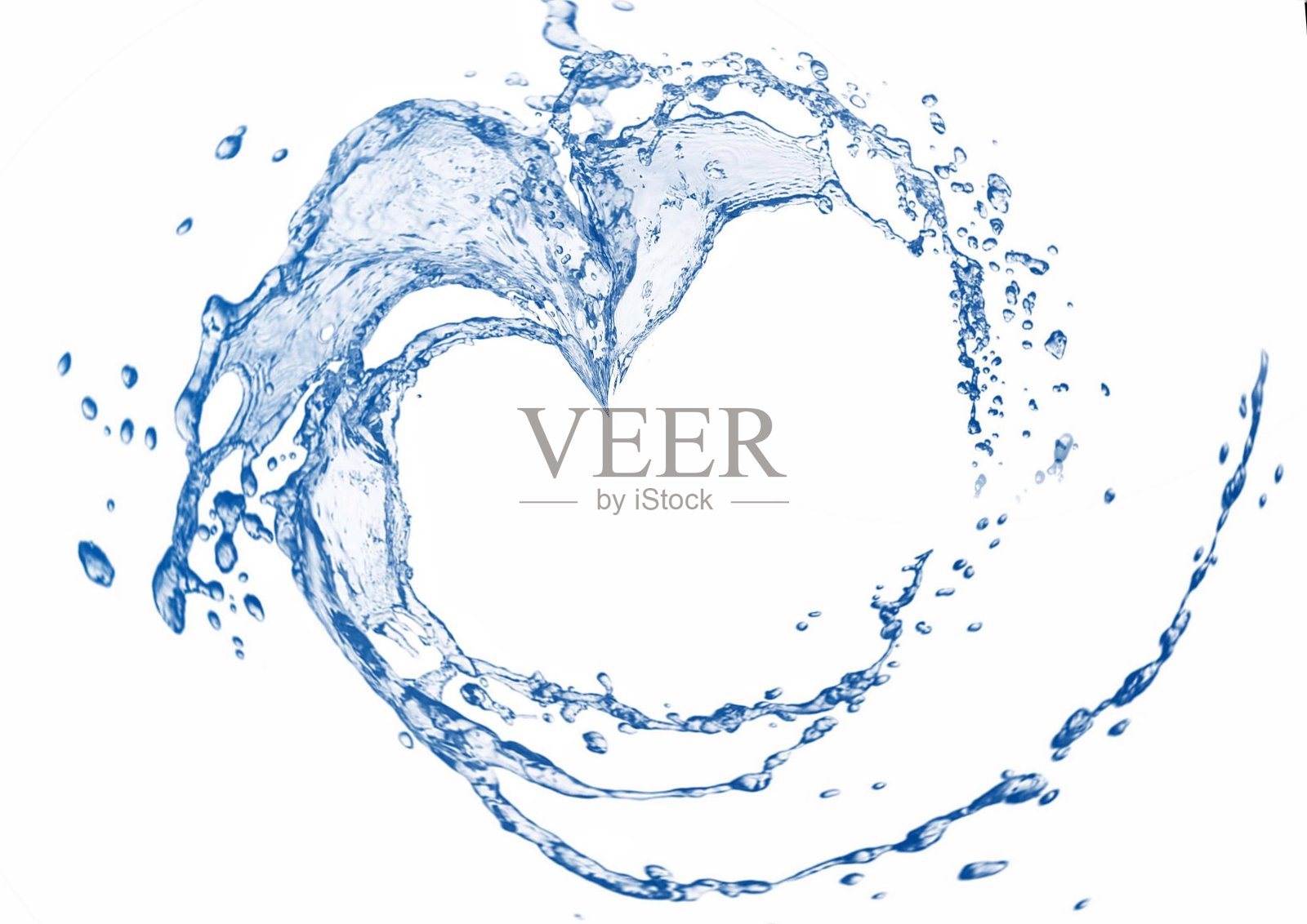 白色背景与抽象的蓝色水泡照片摄影图片