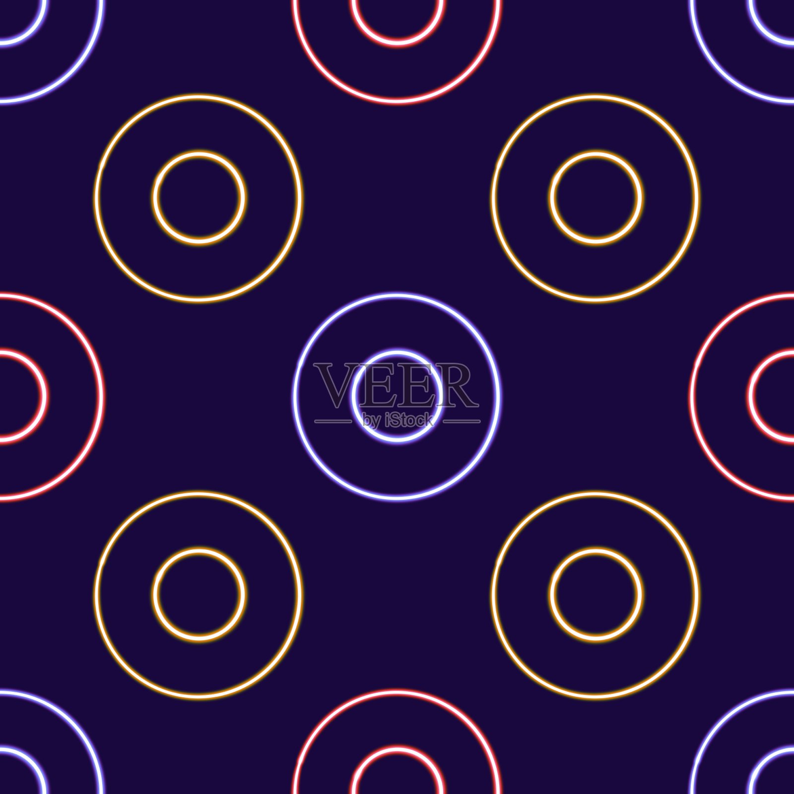 无缝图案圆形框架发光桌面图标，霓虹贴纸，霓虹圆形框架图形，发光图形，霓虹几何图形插画图片素材