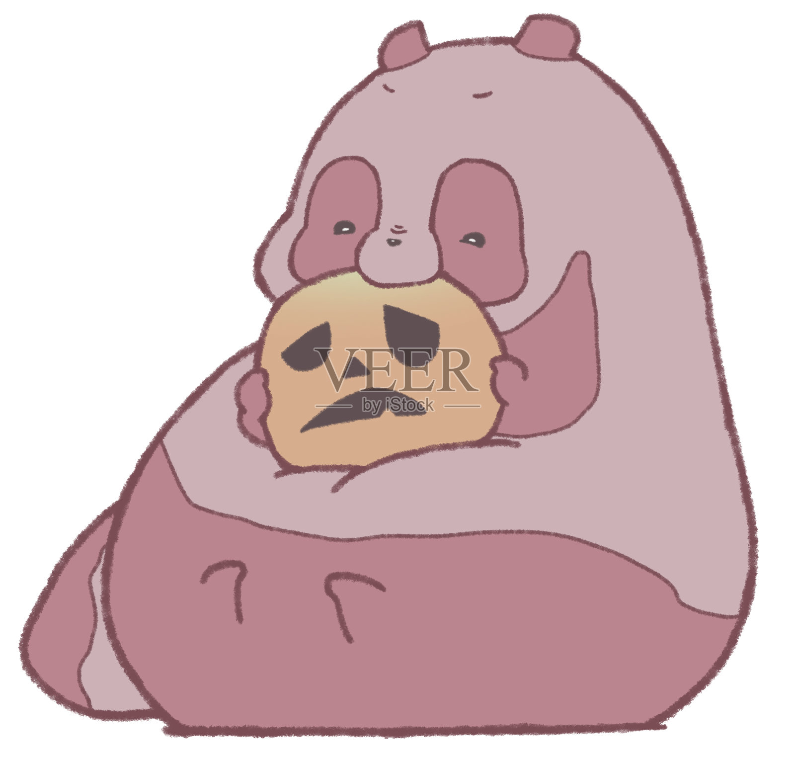 日本狸猫坐着吃南瓜插画图片素材