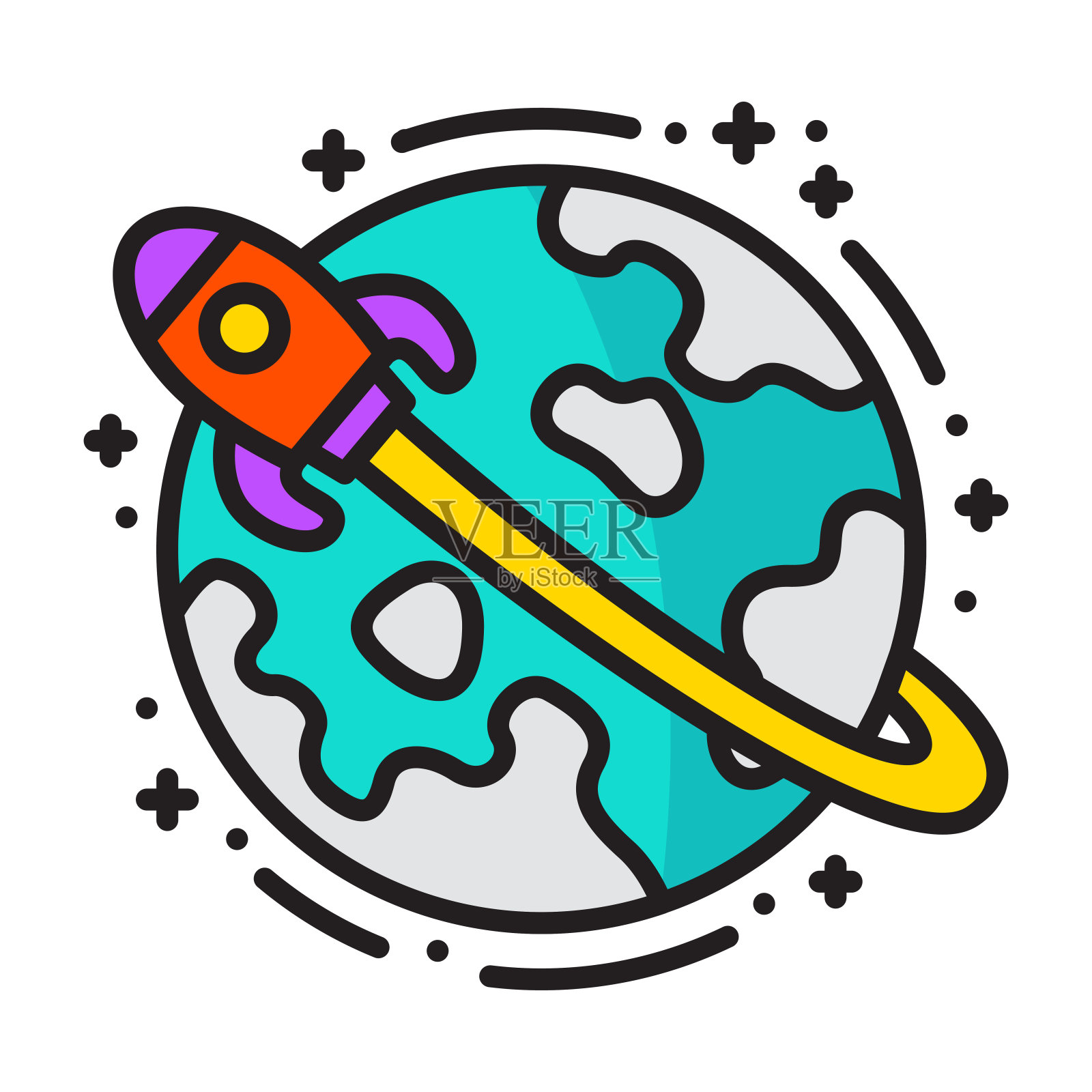 地球与火箭图标设计插图。矢量设计插画图片素材