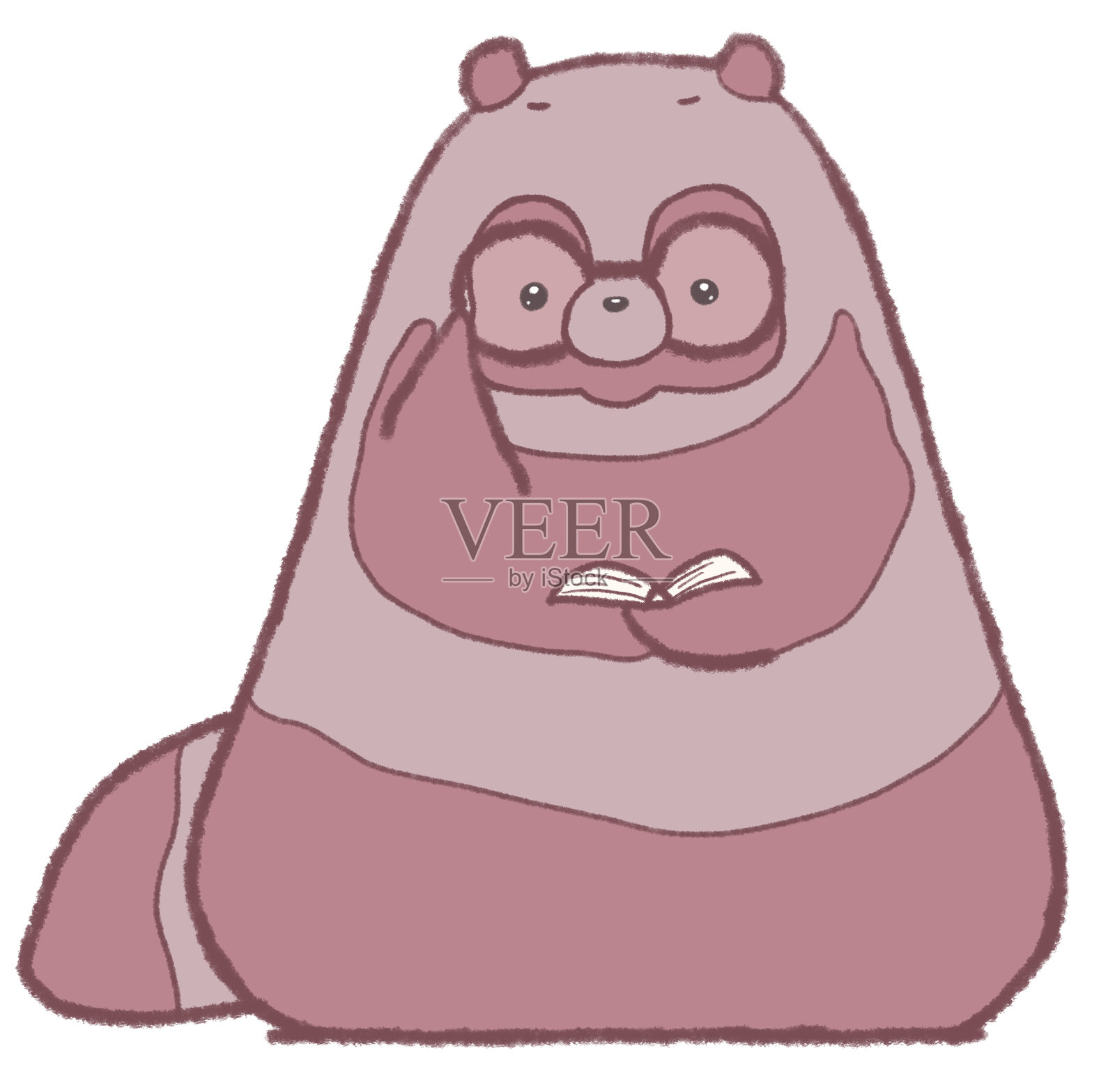 一只日本浣熊拿着一本打开的书，推着他的眼镜插画图片素材