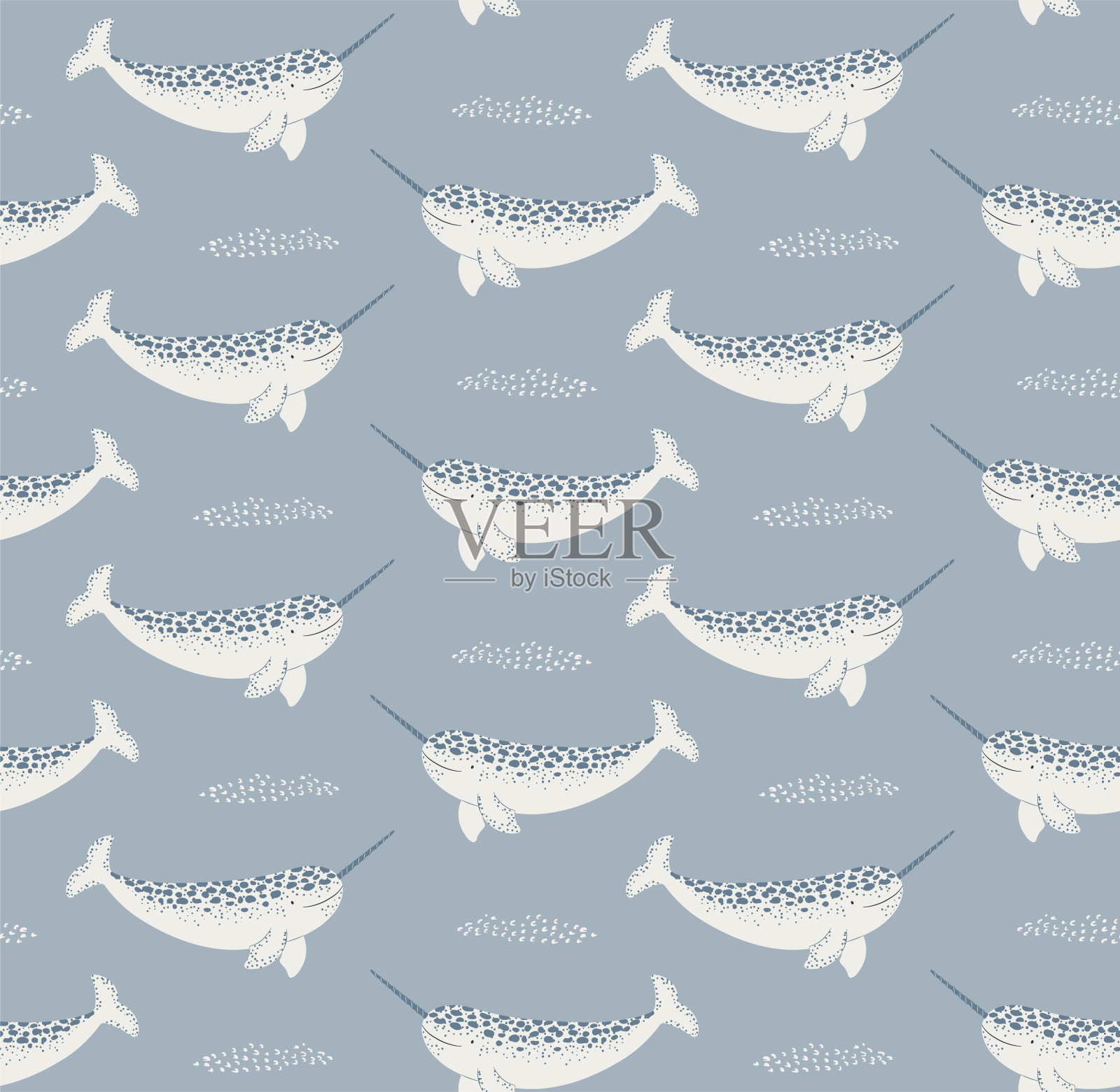 可爱的卡通独角鲸冬季无缝图案插画图片素材