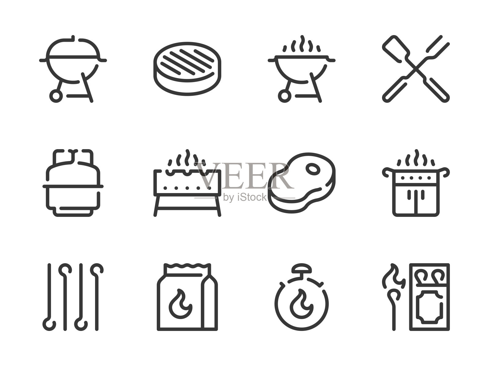 烧烤和烧烤矢量线图标。插画图片素材