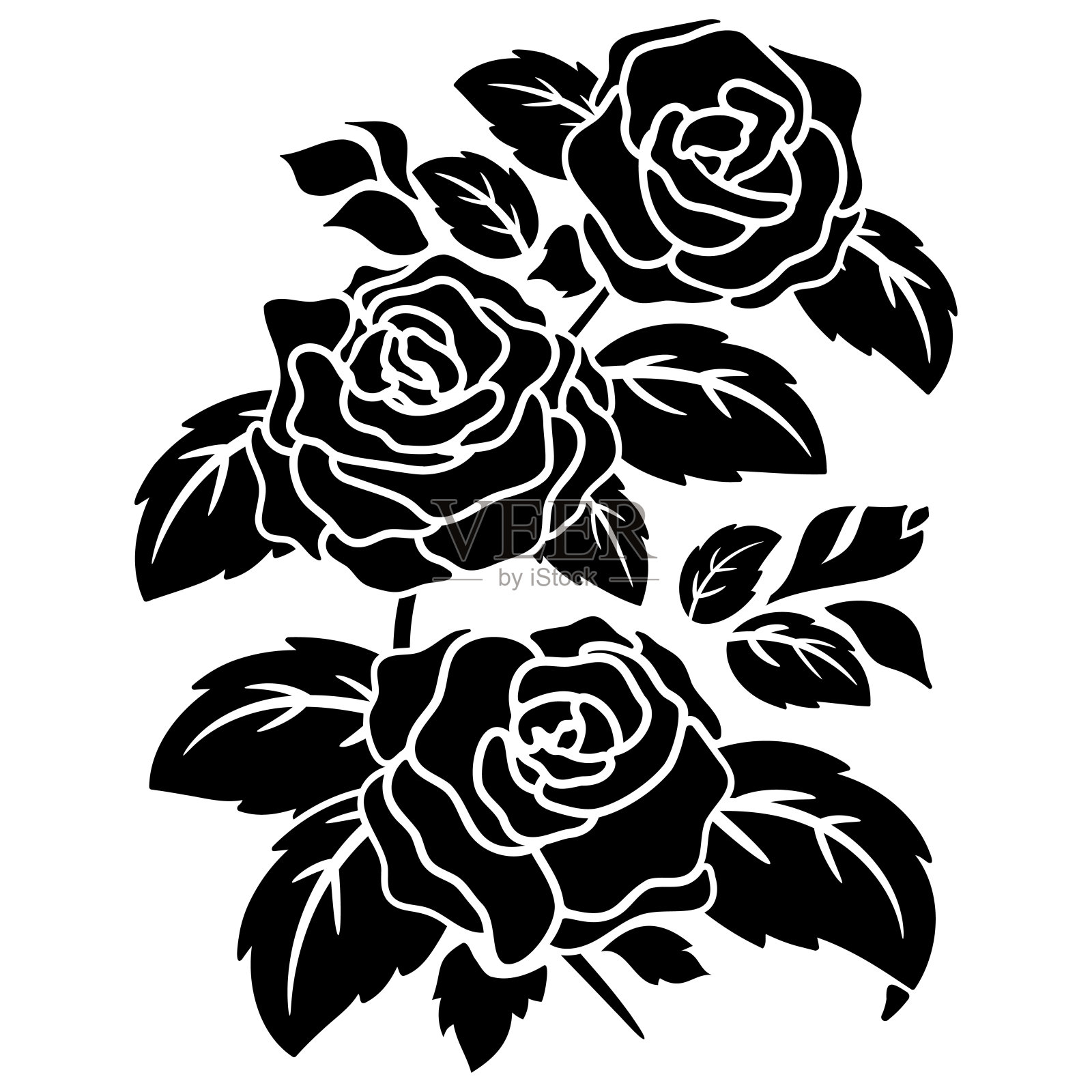 黑色剪影开花图案花的背景，边界，框架装饰插画图片素材