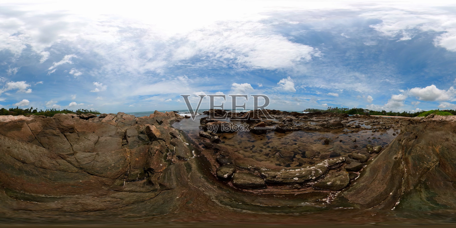 岩石海岸和海洋。斯里兰卡。虚拟现实360。照片摄影图片