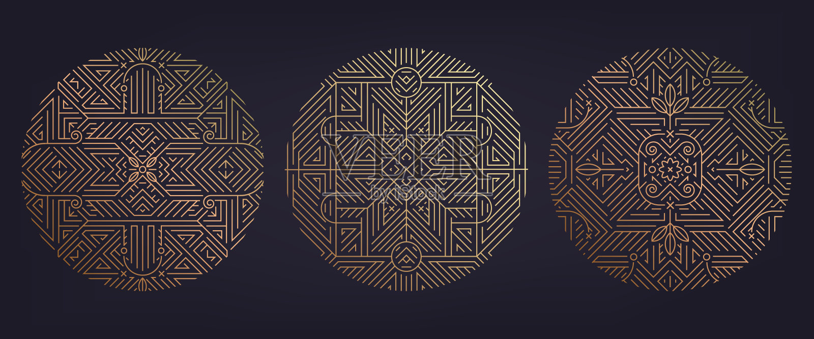 矢量集装饰艺术线性圆，圆形边界，框架，装饰设计模板。经典复古风格的20世纪20年代的图标。用于包装、广告、横幅。插画图片素材