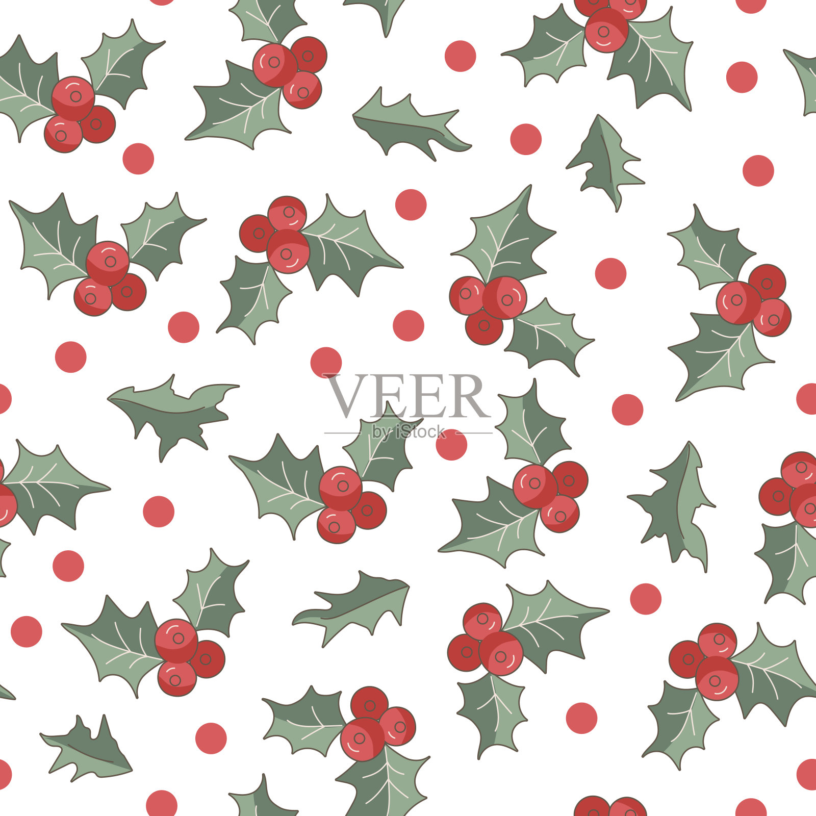 圣诞和新年无缝图案用冬青。矢量插图。插画图片素材