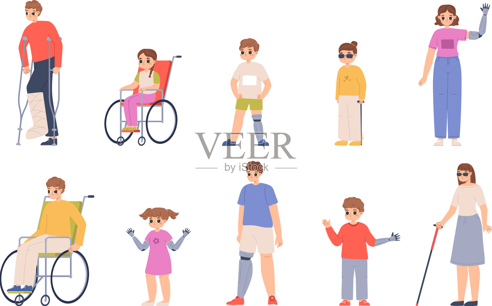 有特殊需要的残疾人多种多样插画图片素材