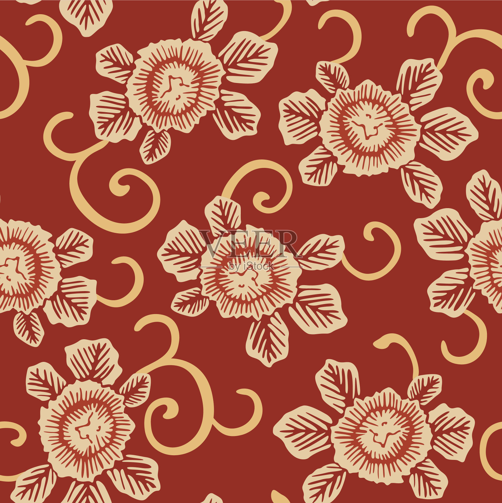 日本花蕾叶矢量无缝图案插画图片素材