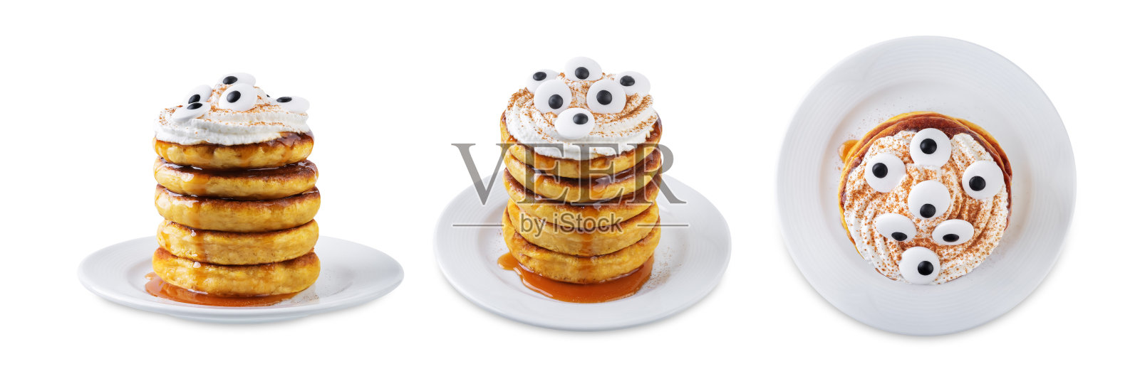 万圣节南瓜煎饼在白色孤立的背景照片摄影图片