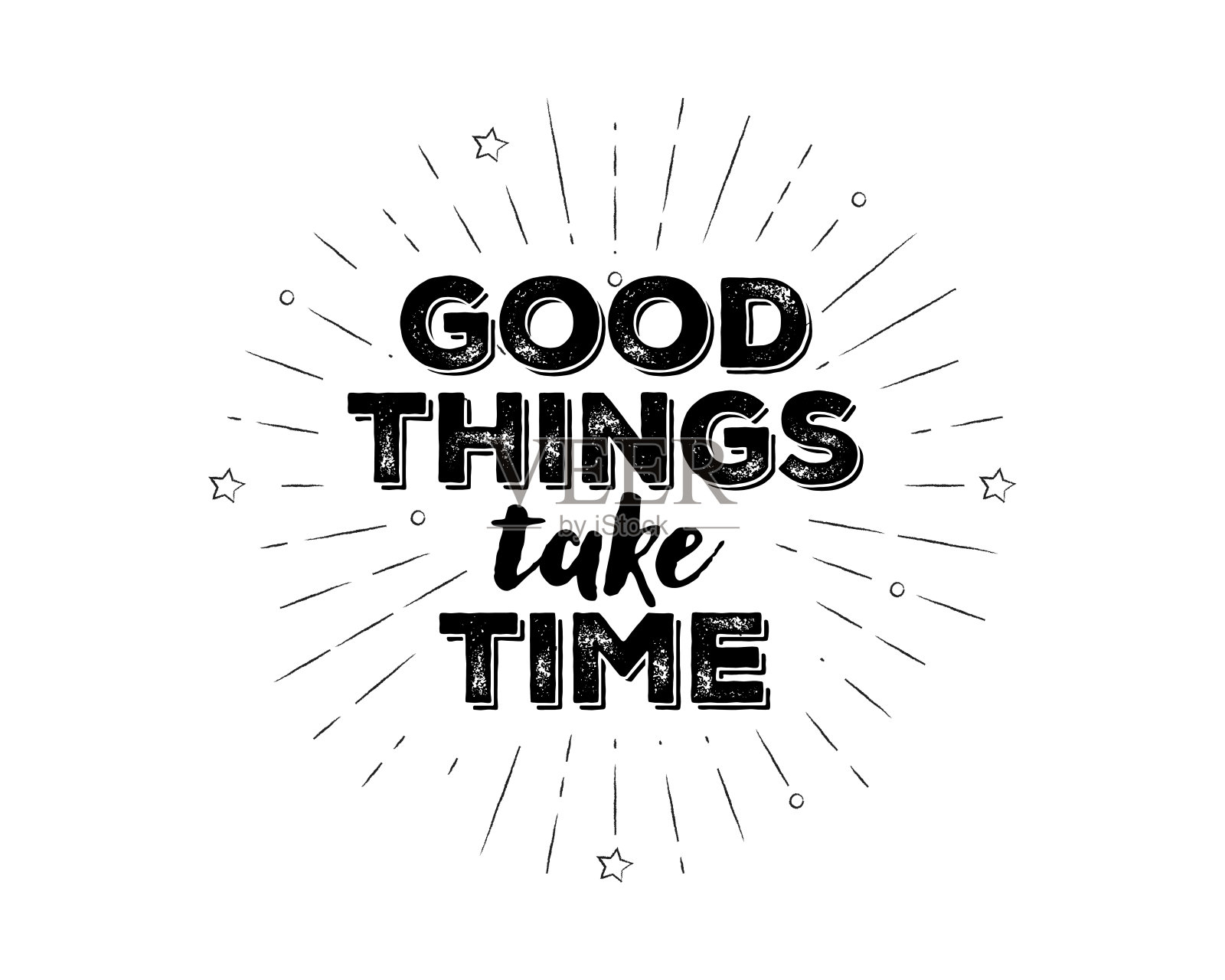 手写的美好事物需要时间的文字与粗略的烟火爆发插画图片素材