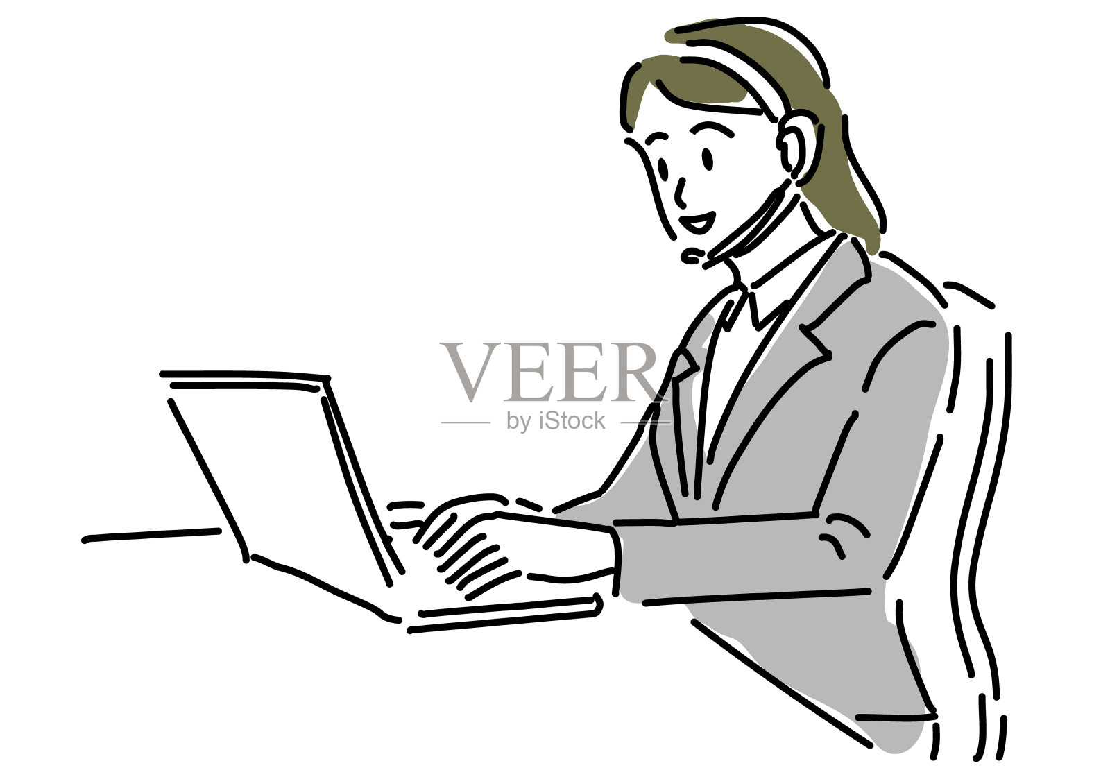 手持对讲机的女接线员插画图片素材