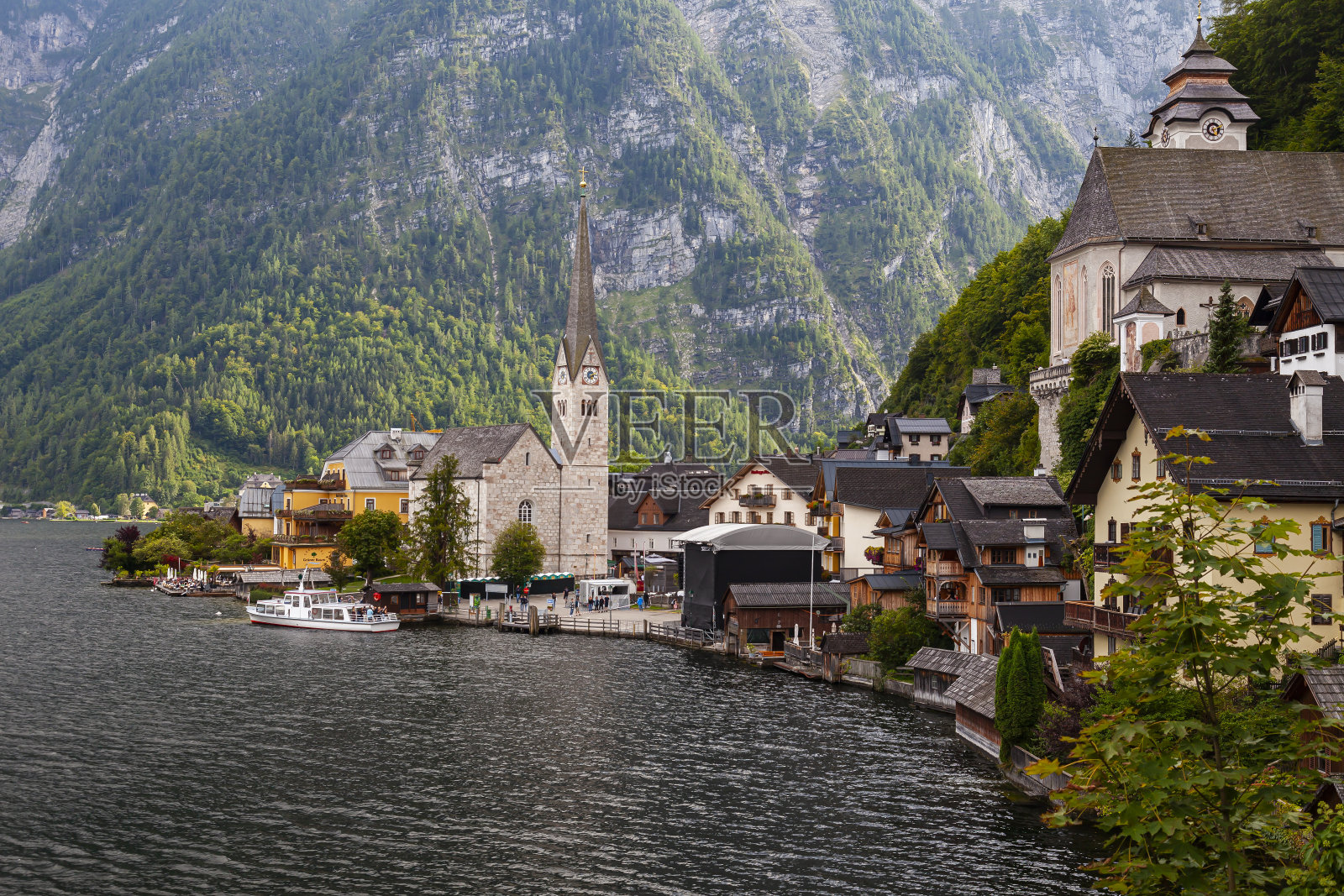 哈尔施塔特，哈尔施塔特湖，萨尔茨卡默古特，奥地利，欧洲照片摄影图片