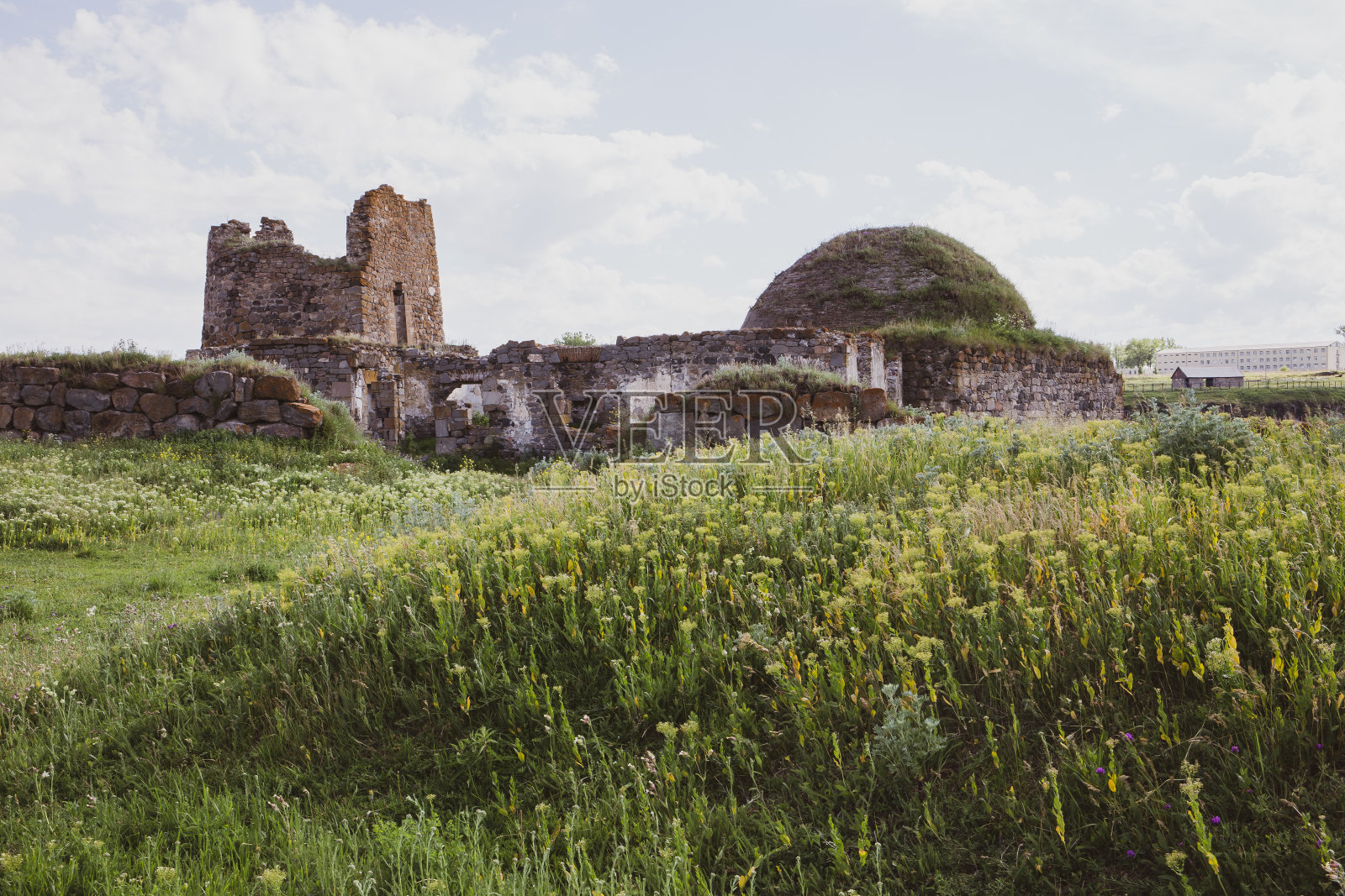 格鲁吉亚的阿哈尔卡拉基城堡废墟，中世纪的清真寺和长满青苔的塔楼。照片摄影图片