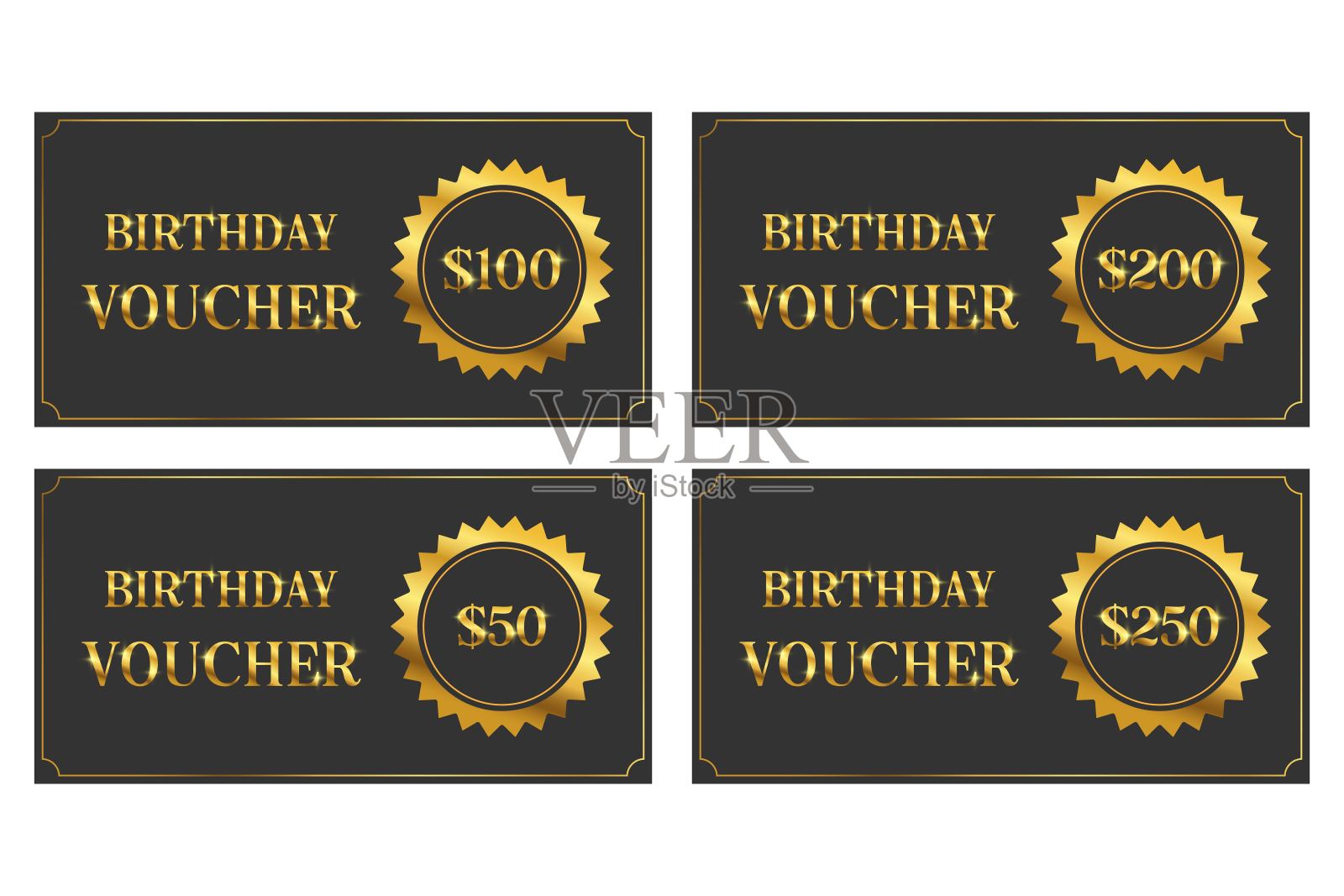 黑色生日礼券套装插画图片素材