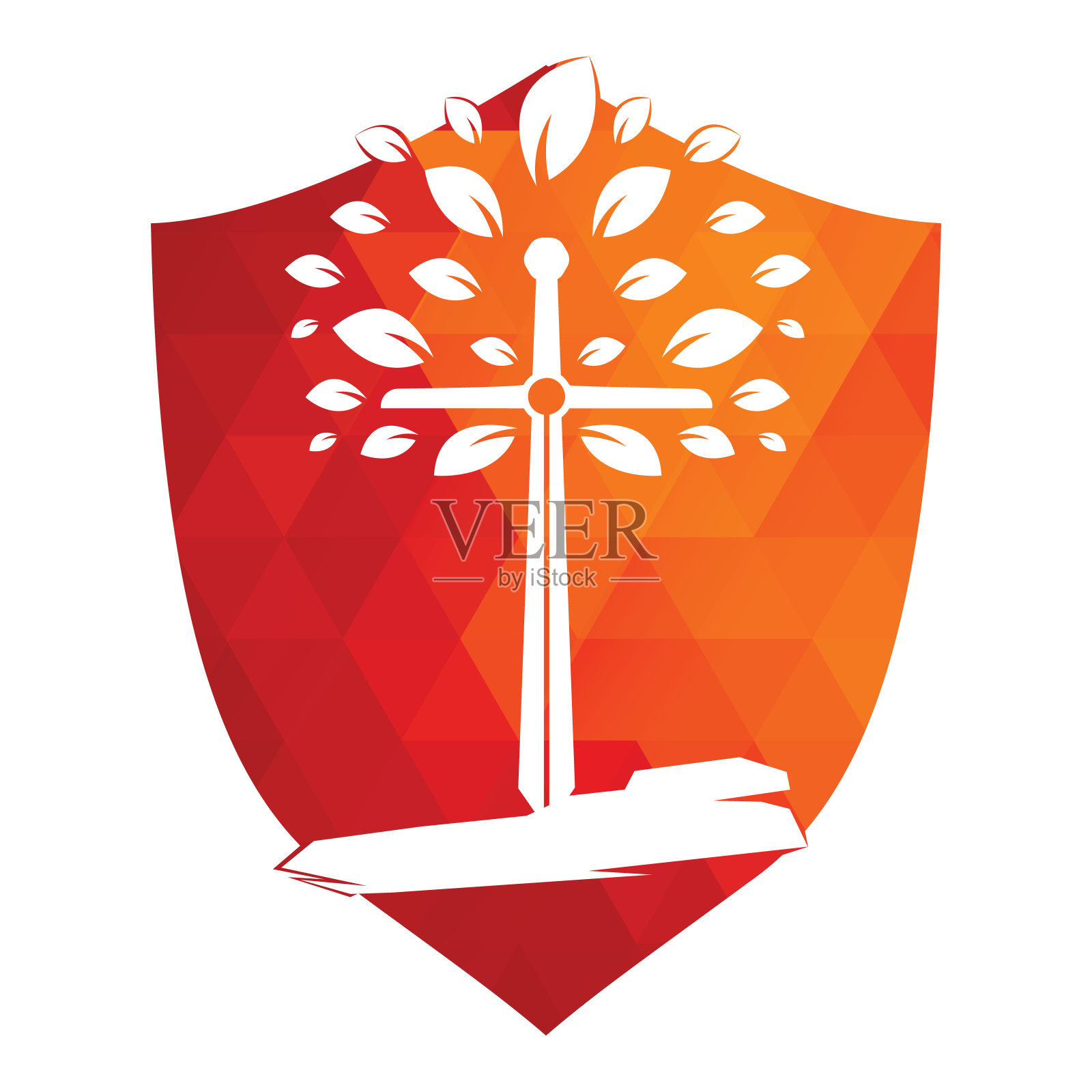 基督教教堂的十字架祈祷树标志。插画图片素材