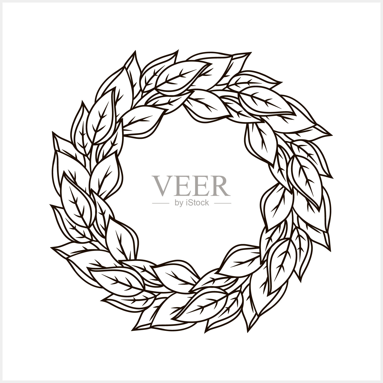 花环剪贴画叶子图标隔离。生态卡通边框自然分支。矢量股票插图。每股收益10插画图片素材