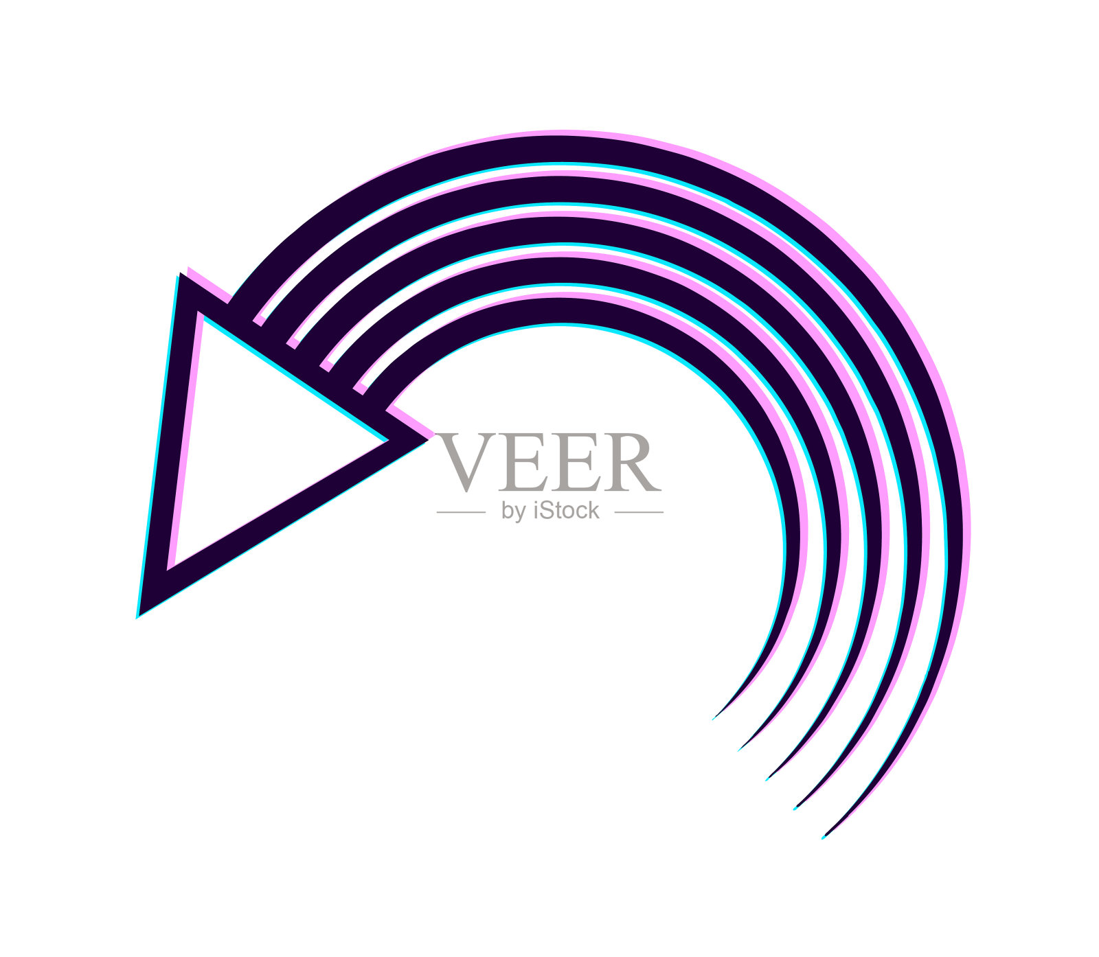 箭头符号与弯曲的条纹和故障技术插画图片素材