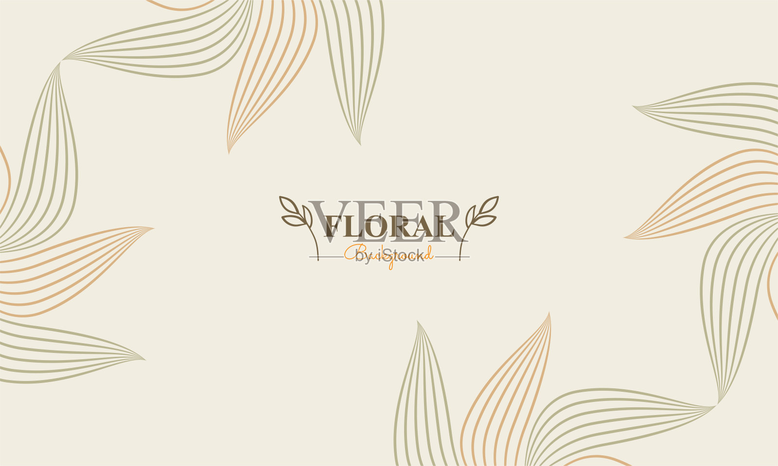 自然花卉背景与抽象的自然形状，叶和花卉点缀在柔和的色彩风格插画图片素材