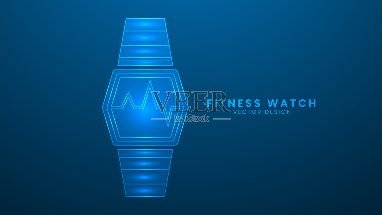 带心率监测器的健身追踪智能手表。蓝色背景的运动训练和健身器材插画图片素材