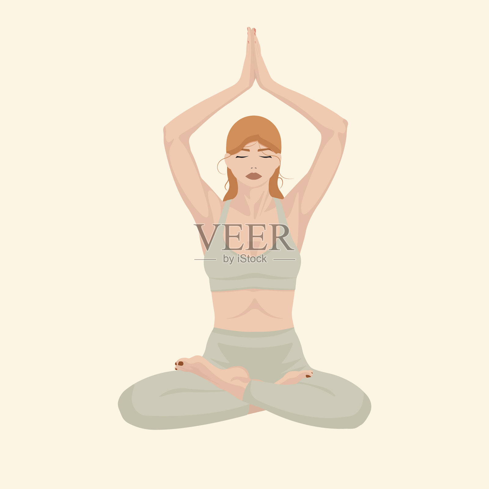 红头发绿衣服的女人在做瑜伽插画图片素材