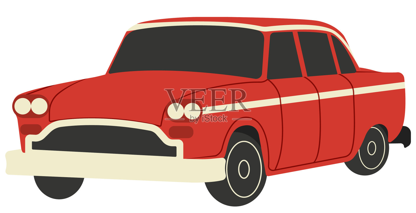 红色的复古车为您的网站和复古车插画图片素材