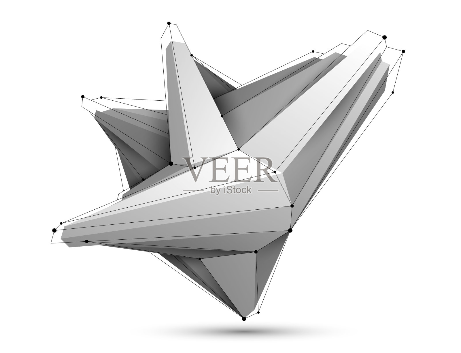 多边形形式矢量抽象设计，现代未来形态AI神经网络概念，动态技术抽象主题，几何艺术。插画图片素材