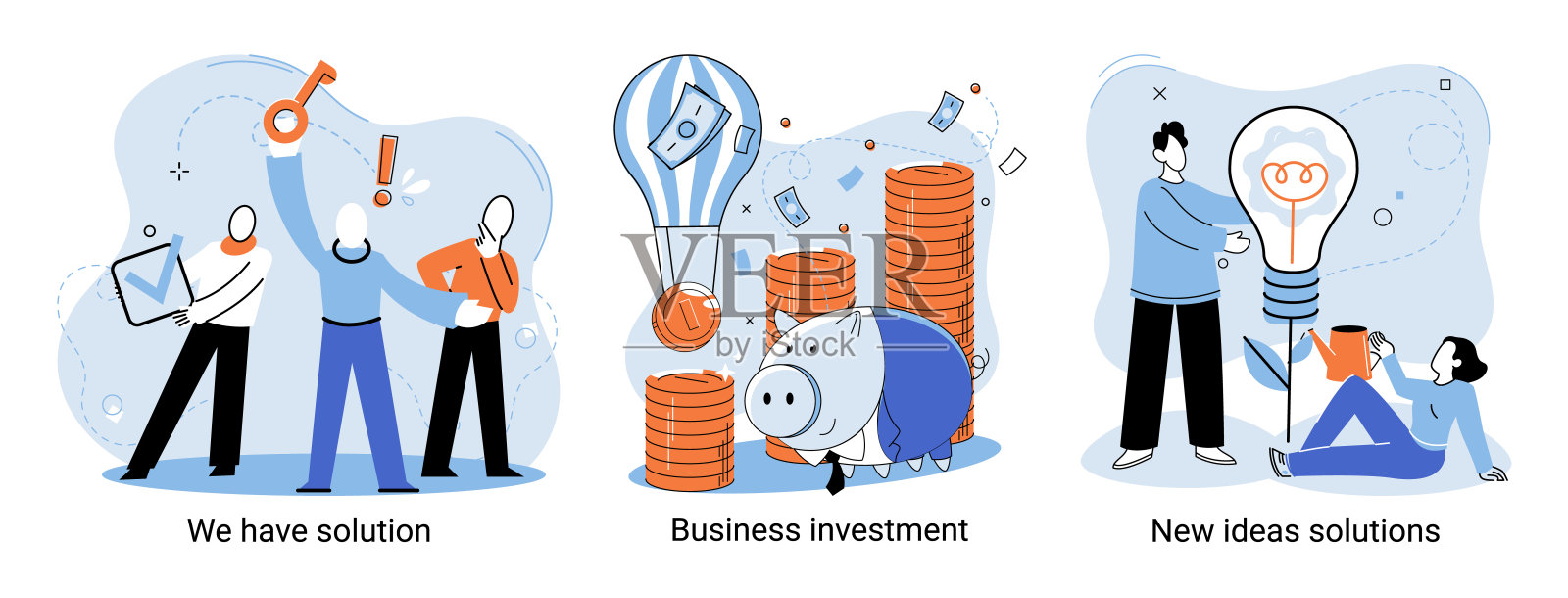 我们有解决方案，商业投资，新思路解决方案场景集。团队合作和头脑风暴插画图片素材