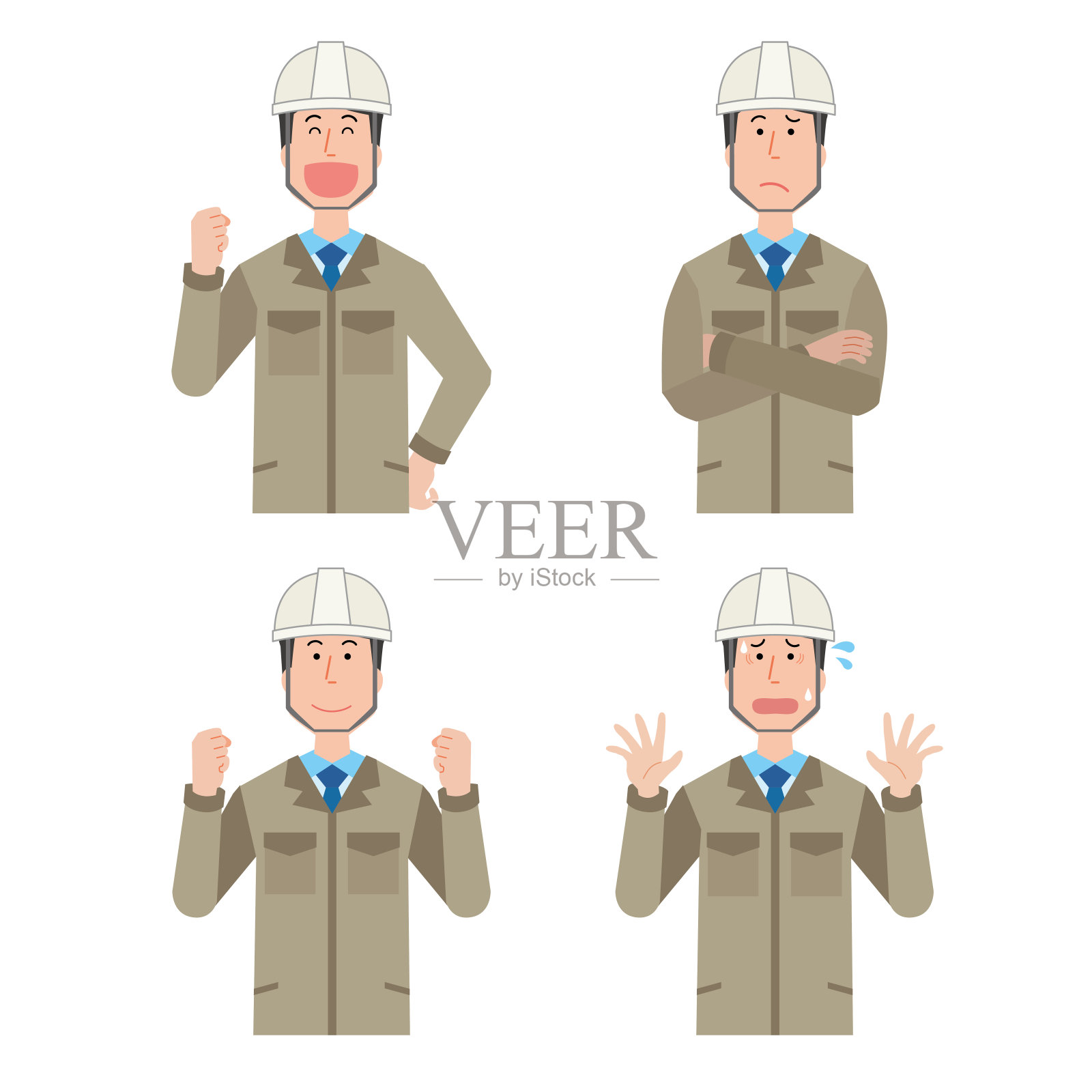 施工人员套安全帽及工作服插画图片素材