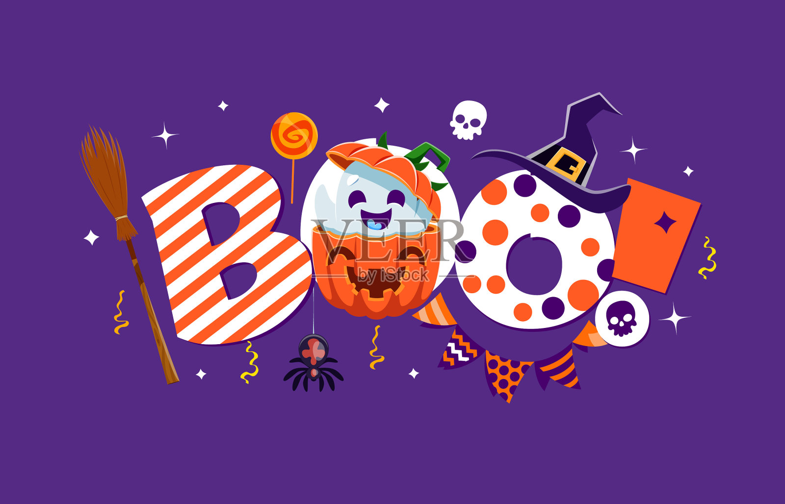 卡通万圣节卡哇伊鬼boo假期引用插画图片素材
