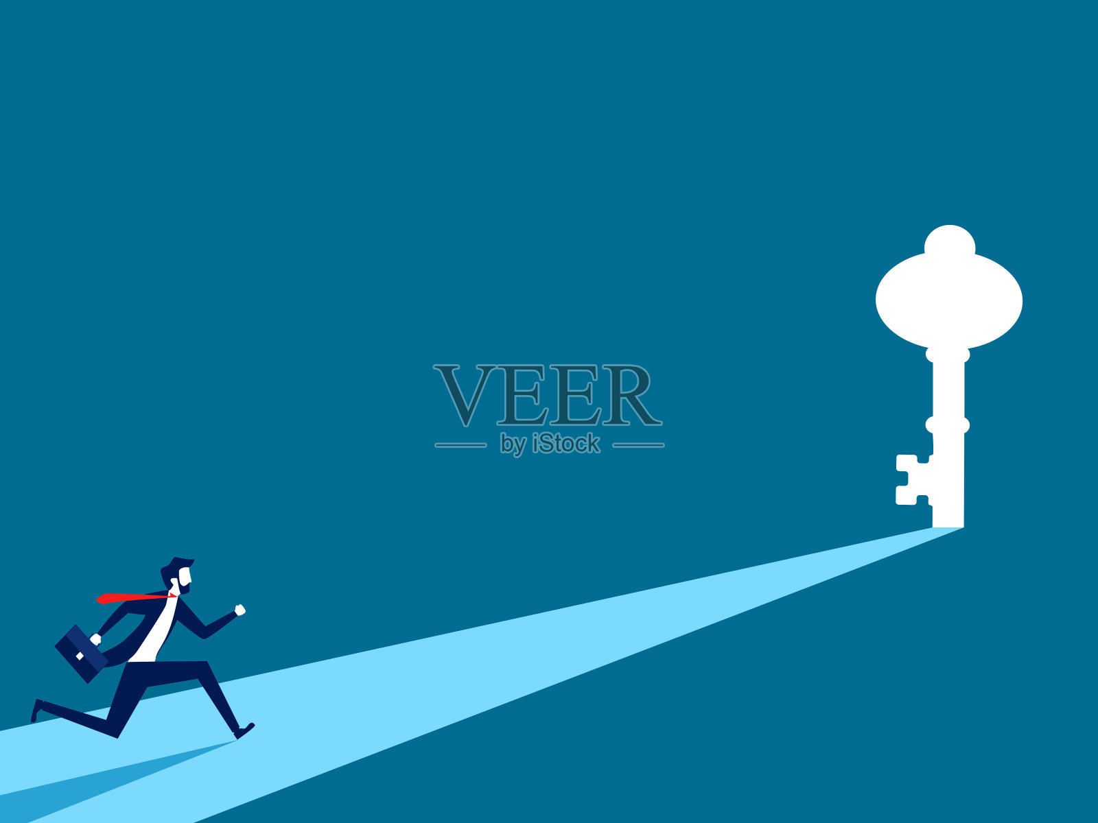 发现成功的关键。商人朝钥匙门走去插画图片素材