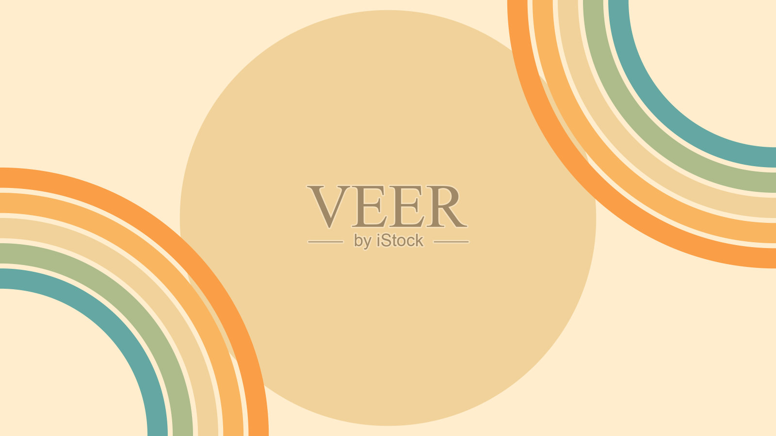 彩虹和太阳的抽象背景groovy波浪线设计在70年代的嬉皮士复古风格。矢量图案准备用于布料，纺织品，包裹和其他。插画图片素材