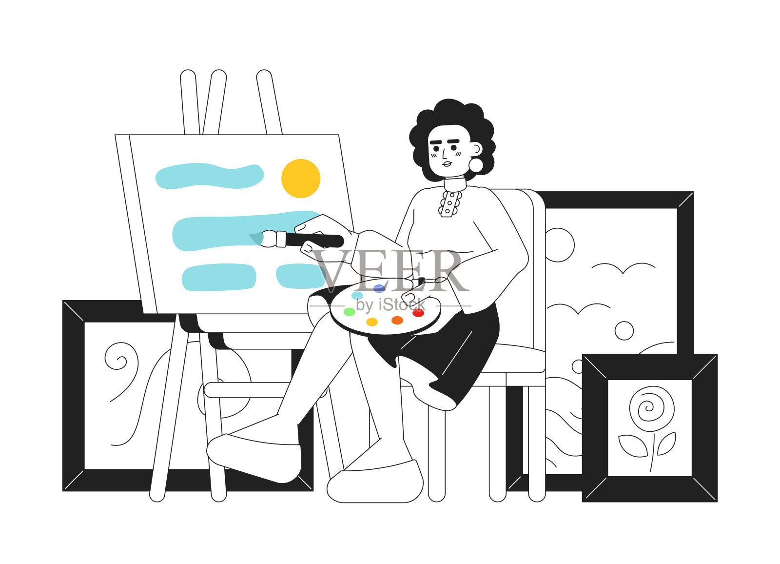 非裔美国艺术家2D矢量单色孤立点插图插画图片素材