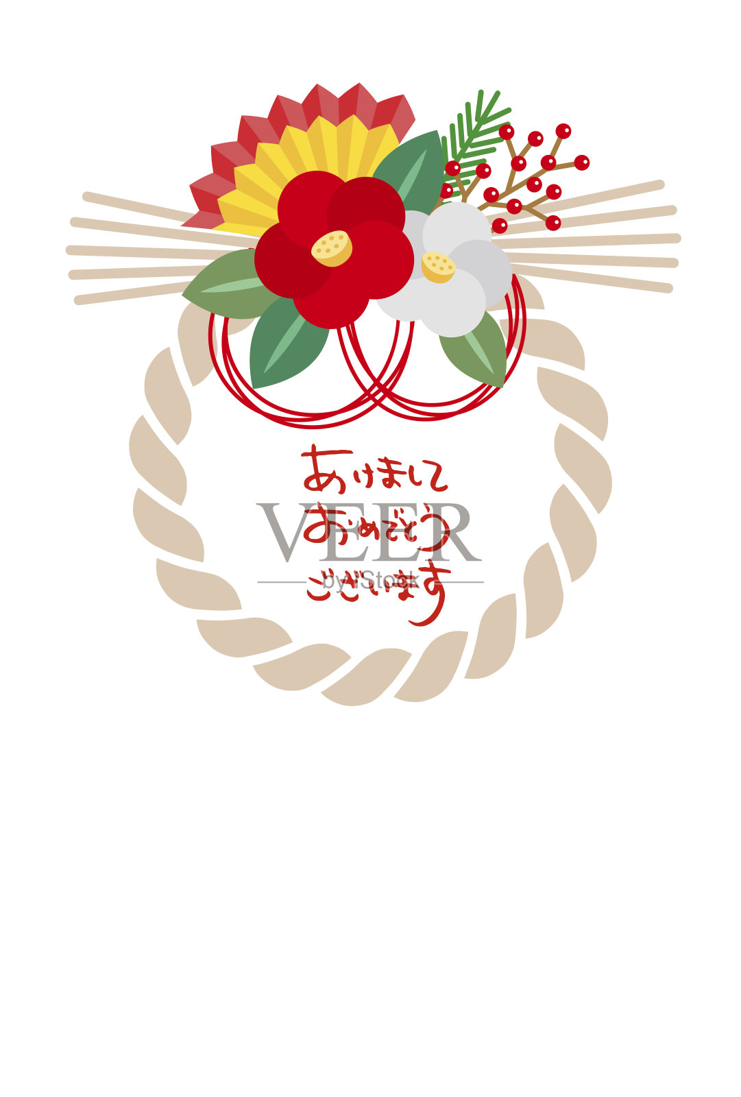 shimenawa装饰新年贺卡模板(手写文字)插画图片素材