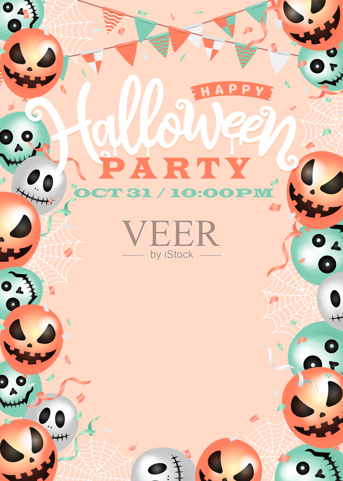 万圣节派对海报模板配气球主题插图(A4尺寸肖像)插画图片素材