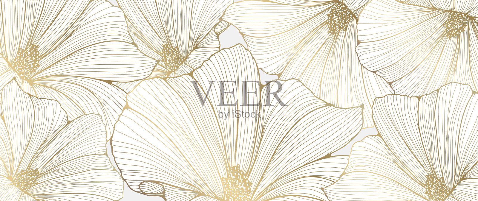 奢华的花卉背景与金色的花朵。轻女性背景的各种设计，装饰，壁纸，卡片，封面。插画图片素材