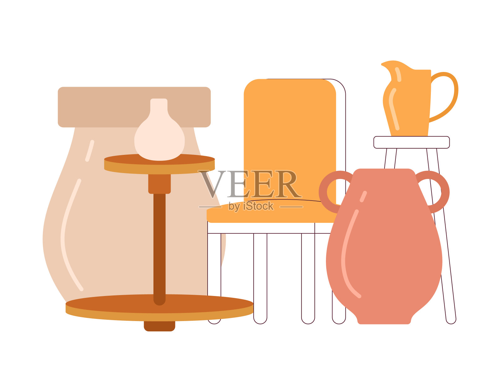 陶瓷碗展览半平面色彩矢量对象插画图片素材