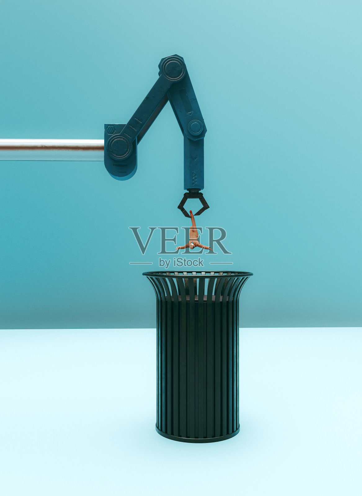 AI革命：机器人手臂准备取代人类工人照片摄影图片