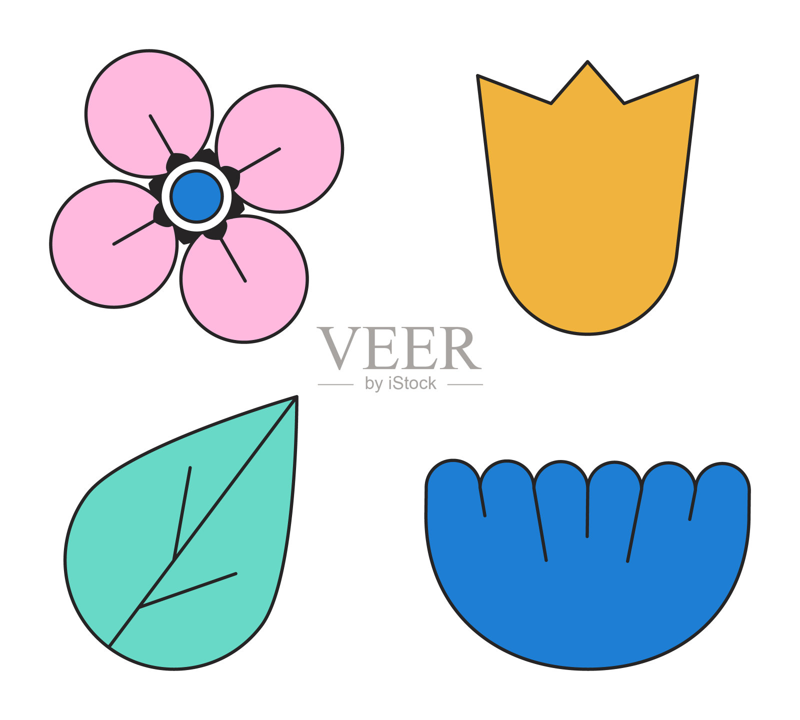 图案花卉植物平线颜色隔离矢量对象设置插画图片素材